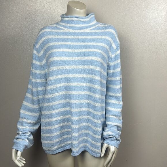 women’s J. Crew stripped blue cotton sweater cozy light weight mock neck XL SOFT - Picture 8 of 9